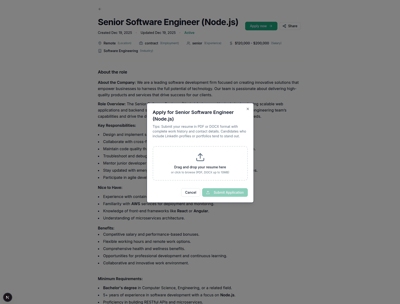 Receive applications